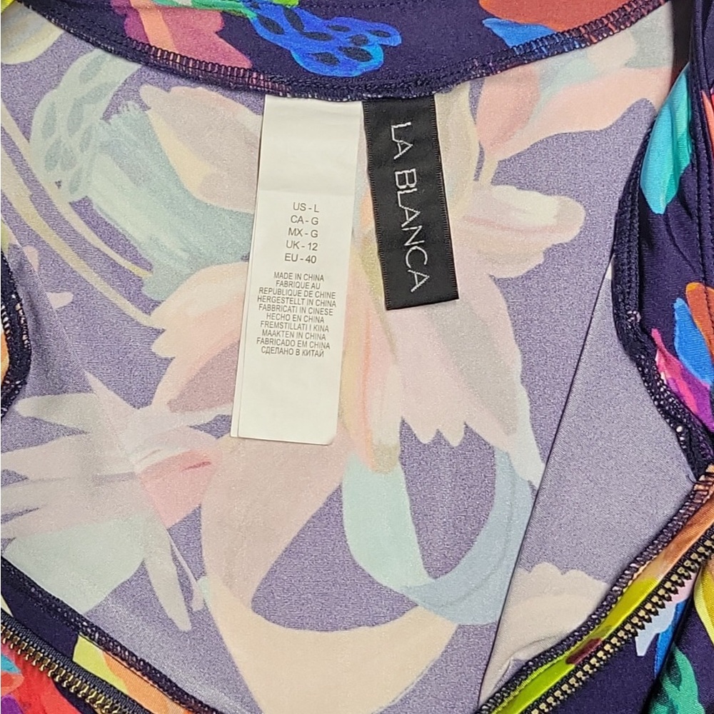 La Blanca Paradise Long Sleeve Half Zip Rashguard Floral Beach Wear Top Size L - Picture 9 of 11